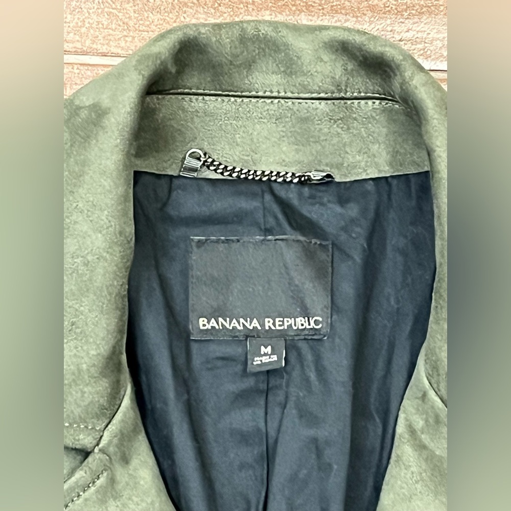 Banana Republic Green Vegan Faux Suede Motorcycle Jacket Size M - Picture 11 of 12